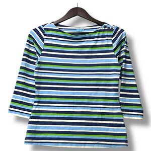 J McLaughlin S Striped Boatneck Nautical Top Blue Preppy Classic‎ Coastal Resort